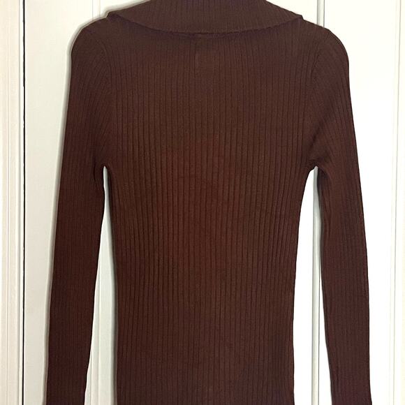 ♥️ Anthropologie Maeve Brown Fitted Half Zip Ribbed Sweater Size Small - Picture 6 of 8